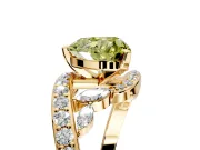 Solitaire Engagement Ring Setting for Fancy Yellow Heart-Shaped Center with Pave Bypass Twist Band and Prong Head in Yellow Gold