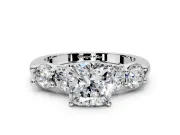 5 Stone Engagement Ring Setting for Cushion Cut Center with Graduated Accents and Prong Head in Sterling Silver
