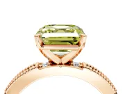 Solitaire Engagement Ring Setting for Fancy Yellow Asscher Cut Center with Milgrain-Edged Pave Band and Prong Head in Rose Gold