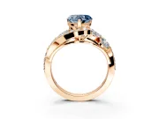 Halo Engagement Ring Setting for Fancy Blue Heart-Shaped Center with Marquise and Pave Bypass Band and Prong Head in Rose Gold
