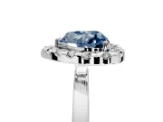 Halo Engagement Ring Setting for Fancy Blue Heart-Shaped Center with Thin Plain Band and Prong Head in Sterling Silver