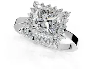 Starburst Halo Engagement Ring Setting for Princess Cut Center with Flat Cathedral Band and Prong Head in Platinum
