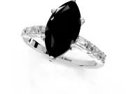 Baguette Engagement Ring Setting for Fancy Black Marquise Center with Alternating Bar-Set Band and Prong Head in Platinum