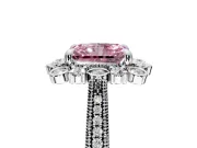 Milgrain Halo Engagement Ring Setting for Fancy Pink Radiant Cut Center with Bezel Point Accents and Prong Head in White Gold