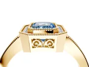 Halo Engagement Ring Setting for Fancy Blue Emerald Cut Center with Milgrain Halo, Pave Band and Prong Head in Yellow Gold