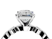 Solitaire Engagement Ring Setting for Radiant Cut Center with Milgrain Bezel Accents and Prong Head in Platinum