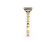 Solitaire Engagement Ring Setting for Emerald Cut Center with Bezel-Dot Beaded Band and Prong Head in Yellow Gold