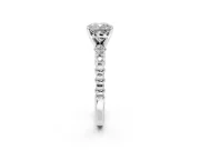 Solitaire Engagement Ring Setting for Cushion Cut Center with Bezel-Dot Beaded Band and Prong Head in Sterling Silver