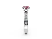 Solitaire Engagement Ring Setting for Fancy Pink Round Cut Center with Channel-Set Accents and Prong Head in White Gold