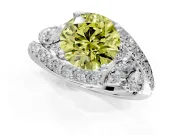 Halo Engagement Ring Setting for Fancy Yellow Round Cut Center with Marquise and Pave Bypass Band and Prong Head in White Gold
