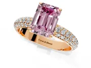 Solitaire Engagement Ring Setting for Fancy Pink Emerald Cut Center with Domed Multi-Row Pave Band and Prong Head in Rose Gold