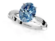 Solitaire Engagement Ring Setting for Fancy Blue Oval Center with Carved Leaf Shoulders and Prong Head in Platinum