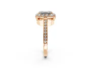 Floral Halo Engagement Ring Setting for Emerald Cut Center with Large Halo Accents and Prong Head in Rose Gold