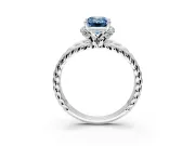 Halo Engagement Ring Setting for Fancy Blue Emerald Cut Center with Rope Twist Split Shank and Prong Head in Platinum