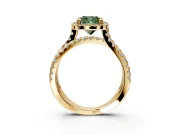 Halo Engagement Ring Setting for Fancy Green Cushion Cut Center with Double Pave Split Shank and Prong Head in Yellow Gold