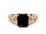 Solitaire Engagement Ring Setting for Fancy Black Radiant Cut Center with Filigree Band and Prong Head in Rose Gold