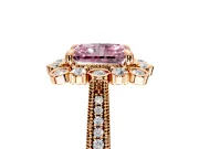 Milgrain Halo Engagement Ring Setting for Fancy Pink Radiant Cut Center with Bezel Point Accents and Prong Head in Rose Gold