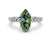 Solitaire Engagement Ring Setting for Fancy Green Marquise Center with Single Row Accent Band and Prong Head in Sterling Silver