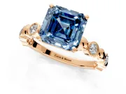 Solitaire Engagement Ring Setting for Fancy Blue Asscher Cut Center with Beaded Bezel Station Band and Prong Head in Rose Gold