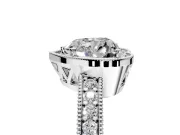 Milgrain Halo Engagement Ring Setting for Heart-Shaped Center with Wide Pave Band and Prong Head in Sterling Silver