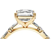 Baguette Engagement Ring Setting for Asscher Cut Center with Alternating Bar-Set Band and Prong Head in Yellow Gold