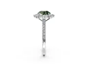 Halo Engagement Ring Setting for Fancy Green Round Cut Center with Single-Row Pave, Open Basket and Prong Head in Platinum