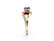 Solitaire Engagement Ring Setting for Fancy Blue Cushion Cut Center with Pave Bypass Swirl Band and Prong Head in Rose Gold