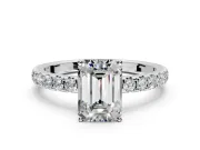 Solitaire Engagement Ring Setting for Emerald Cut Center with Large Accent Band and Prong Head in Sterling Silver