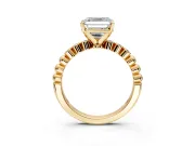 Solitaire Engagement Ring Setting for Asscher Cut Center with Bezel-Dot Beaded Band and Prong Head in Yellow Gold