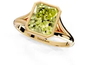 Solitaire Engagement Ring Setting for Fancy Yellow Radiant Cut Center with V Split Shank and Bezel Head in Yellow Gold