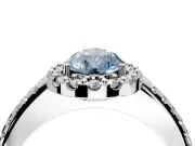 Pave Halo Engagement Ring Setting for Fancy Blue Pear-Shaped Center with Single Row Pave Band and Prong Head in Platinum