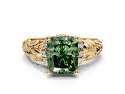 Solitaire Engagement Ring Setting for Fancy Green Radiant Cut Center with Filigree Accent Basket and Prong Head in Yellow Gold