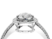 Milgrain Halo Engagement Ring Setting for Pear-Shaped Center with Three-Sided Pave Band and Prong Head in White Gold