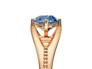 Solitaire Engagement Ring Setting for Fancy Blue Cushion Cut Center with Milgrain Cathedral Band and Prong Head in Rose Gold