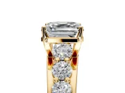 Solitaire Engagement Ring Setting for Asscher Cut Center with Graduated Shared Prongs and Prong Head in Yellow Gold