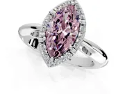 Halo Engagement Ring Setting for Fancy Pink Marquise Center with Tapered Plain Band and Prong Head in Platinum