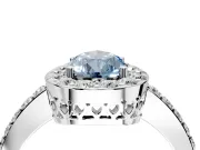 Halo Engagement Ring Setting for Fancy Blue Pear-Shaped Center with Heart-Shaped Openwork, Pave Band and Prong Head in Platinum