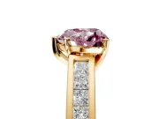 Solitaire Engagement Ring Setting for Fancy Pink Heart-Shaped Center with Princess Cut Channel Band and Prong Head in Yellow Gold