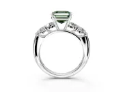 5 Stone Engagement Ring Setting for Fancy Green Asscher Cut Center with Graduated Accents and Prong Head in Platinum