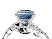 Solitaire Engagement Ring Setting for Fancy Blue Princess Cut Center with Pave Bypass Twist Band and Prong Head in Platinum