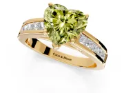 Solitaire Engagement Ring Setting for Fancy Yellow Heart-Shaped Center with Princess Cut Channel Band and Prong Head in Yellow Gold