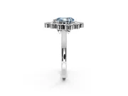 Cluster Halo Engagement Ring Setting for Fancy Blue Pear-Shaped Center with Milgrain Bezel Accents and Prong Head in Platinum