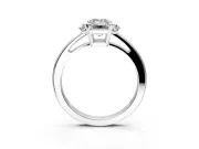 3 Stone Engagement Ring Setting for Emerald Cut Center with Low-Set Round Cut Accents and Prong Head in Sterling Silver