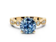 Solitaire Engagement Ring Setting for Fancy Blue Round Cut Center with Milgrain Bezel Accents and Prong Head in Yellow Gold