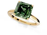 Solitaire Engagement Ring Setting for Fancy Green Asscher Cut Center with Narrow Cathedral Band and Prong Head in Yellow Gold