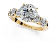 5 Stone Engagement Ring Setting for Round Cut Center with Graduated Accents and Prong Head in Yellow Gold