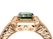 Milgrain Halo Engagement Ring Setting for Fancy Green Radiant Cut Center with Pave Band and Prong Head in Rose Gold