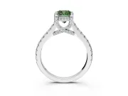Solitaire Engagement Ring Setting for Fancy Green Cushion Cut Center with Widening Pave Band and Claw Prong Head in White Gold