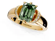 Solitaire Engagement Ring Setting for Fancy Green Emerald Cut Center with Wide Band, Pave Collar and Prong Head in Yellow Gold