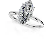 Hidden Halo Engagement Ring Setting for Marquise Center with Thin Rounded Band and Prong Head in Sterling Silver